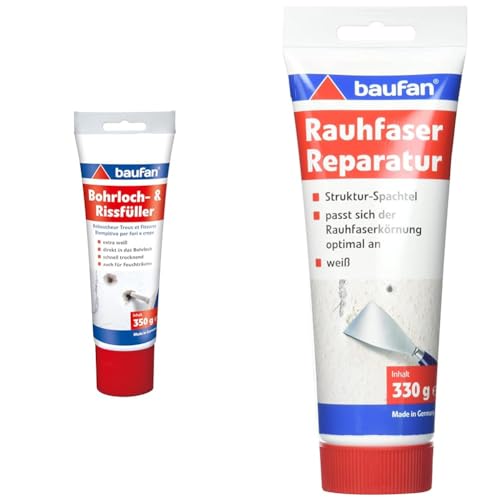 Baufan 4016215101421 Bohrloch- und Rissfüller Spachtelmasse, weiß & Rauhfaser Reparatur Spachtel - 330g, weiß von Baufan