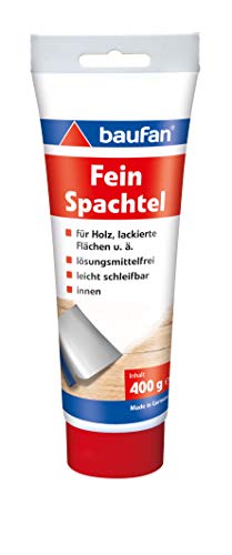 Baufan Feinspachtel Weiß 400g I Für Holz, lackierte Flächen uvm I Lösungsmittelfrei, leicht zu glätten & gut schleifbar I Optimaler Untergrund I Innen von Baufan