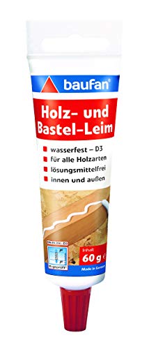 Baufan Holzleim D3 für wasserfeste Verleimung - 60g I Holzkleber für alle Holzarten, OSB Platten & Laminat I Lösungsmittelfrei, trocknet transparent von Baufan