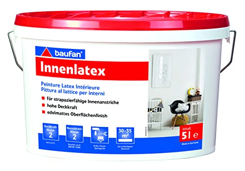 Baufan Innenlatex Wandfarbe mit hoher Deckkraft - 5l I Latexfarbe frei von Lösungsmitteln, Weichmachern I Edelmatt, spritzbar & nassabriebbeständig von Baufan