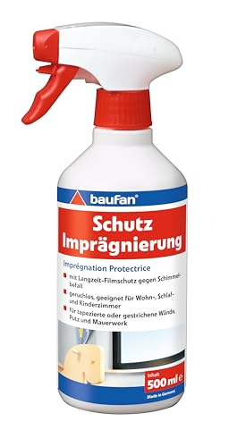 Baufan Schutz-Imprägnierung 500ml | Geruchloses und transparentes Imprägnierspray | tapezierte und gestrichene Wände & Mauerwerk | für schimmelgefährdete Oberflächen Baufan Schutz-Imprägnierung 500ml | Geruchloses und transparentes Imprägnierspray | tapezierte und gestrichene Wände & Mauerwerk | für schimmelgefährdete Oberflächen von Baufan
