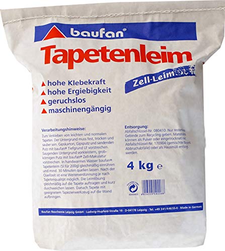 Baufan Tapetenleim - 4kg I Geruchloser, universell einsetzbarer Zell-Leim zum Kleben von leichten und auch schweren Tapeten mit hoher Klebkraft von Baufan