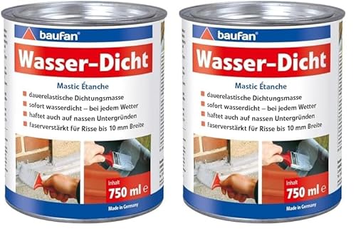 Baufan Wasser-Dicht - 750ml I Dichtmasse sofort wasserdicht und dauerelastisch I faserverstärkt, rissüberbrückend bis 10 mm auch auf nassen Flächen (Packung mit 2) von Baufan