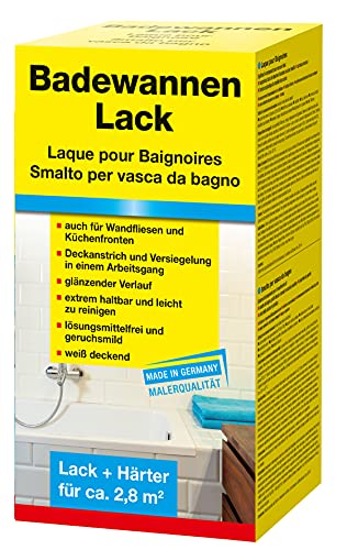 Pufas Decotric Badewannenlack mit glänzendem Verlauf - ca. 2,8 m² I weiß deckender Fliesenlack und Versiegelung I Haltbares Emaille Reparaturset I 2K-System von Baufan