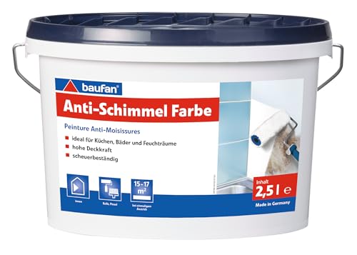 baufan Anti-Schimmel Farbe 2,5 L | ideal für Küche, Bäder und Feuchträume | hohe Deckkraft | scheuerbeständig | BAuA-Nr. 117334 baufan Anti-Schimmel Farbe 2,5 L | ideal für Küche, Bäder und Feuchträume | hohe Deckkraft | scheuerbeständig | BAuA-Nr. 117334 von Baufan
