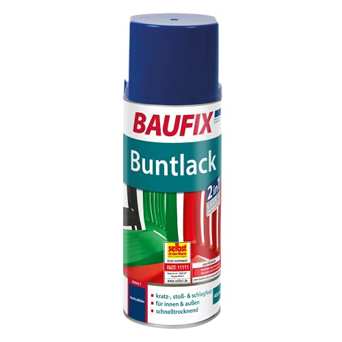 BAUFIX Buntlack Spray marineblau, 400ml, glänzend, Buntlack Sprühdose für außen und innen, kratzfest, stoßfest, schlagfest, schnelltrocknend von Baufix