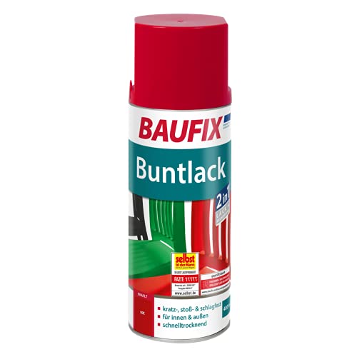 BAUFIX Buntlack Spray rot, 400ml, glänzend, Buntlack Sprühdose für außen und innen, kratzfest, stoßfest, schlagfest, schnelltrocknend von Baufix