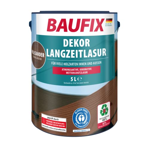 BAUFIX Dekor Langzeitlasur palisander, seidenglänzend, 5 Liter, Holzlasur, Holzschutzlasur für außen und innen, für viele Nadel-/Harthölzer von Baufix