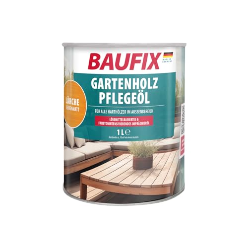 BAUFIX Gartenholz-Pflegeöl lärche, seidenmatt, 1 Liter, lösemittelhaltiges Holzöl für den Außenbereich, mit Imprägnierwirkung von Baufix