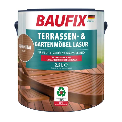 Baufix Terrassen- & Gartenmöbel-Lasur bangkirai, matt, 2.5 Liter, Holzöl, Terrassen Öl für Weichholz & Hartholz, auch für Holzterrassen, lange haltbar von Baufix