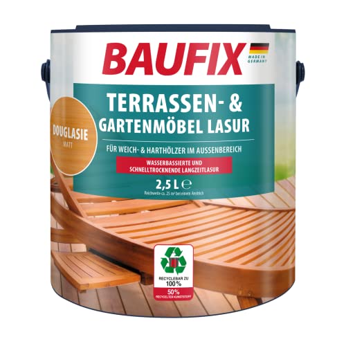 BAUFIX Terrassen- & Gartenmöbel-Lasur douglasie, matt, 2.5 Liter, Holzöl, Terrassen Öl für Weichholz & Hartholz, auch für Holzterrassen, lange haltbar von Baufix