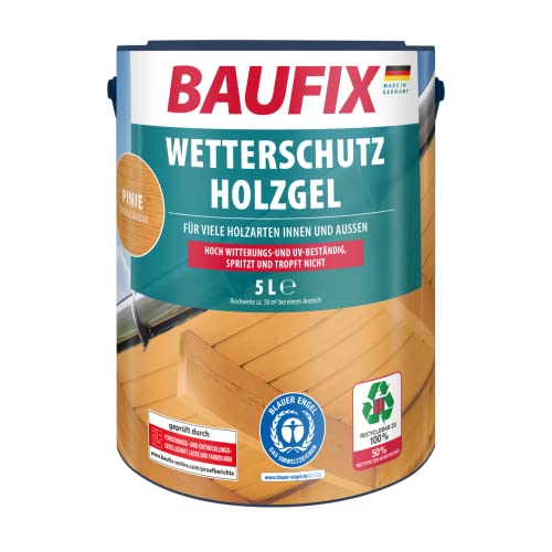 BAUFIX Wetterschutz-Holzgel pinie, seidenglänzend, 5 Liter, Holzlasur, tropfgehemmte Holzlasur, für alle Holzarten, witterungsbeständig von Baufix