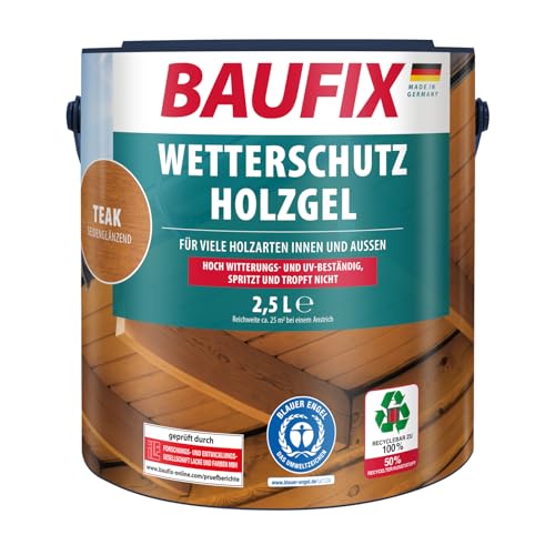 BAUFIX Wetterschutz-Holzgel teak, seidenglänzend, 2,5 Liter, Holzlasur, tropfgehemmte Holzlasur, für alle Holzarten, witterungsbeständig von Baufix