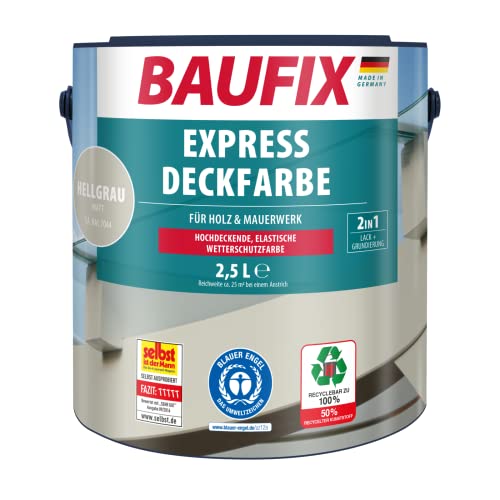 Baufix Express Deckfarbe hellgrau, matt, 2.5 Liter, Wetterschutzfarbe, Holzfarbe, langlebig, geeignet für Holz/Putz/Mauerwerk/Möbel/Zäune von Baufix