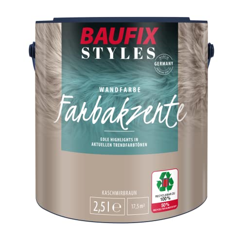 BAUFIX Farbakzente kaschmirbraun, seidenmatt, 2.5 Liter, Bunte Wandfarbe, für Wände und Decken innen, lichtecht, strapazierfähig, hohe Deckkraft von Baufix