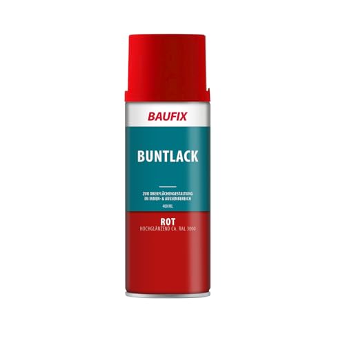 Baufix Sprüh und Effektlack, Buntlack Spray rot, hochglänzend, 400 ml, DIY Lack, Dekorieren von Glas Metall und Holz von Baufix