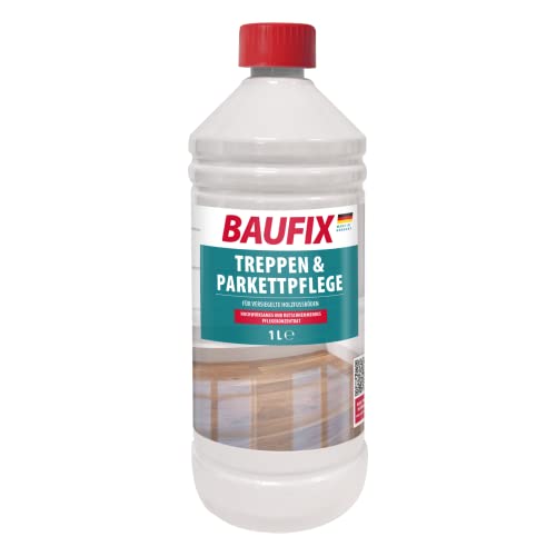 Baufix Treppen & Parkettpflege farblos, 1 Liter, Holzpflege, für versiegeltes Parkett, hochwirksames Konzentrat, geruchsarm, auch für Sportböden von Baufix