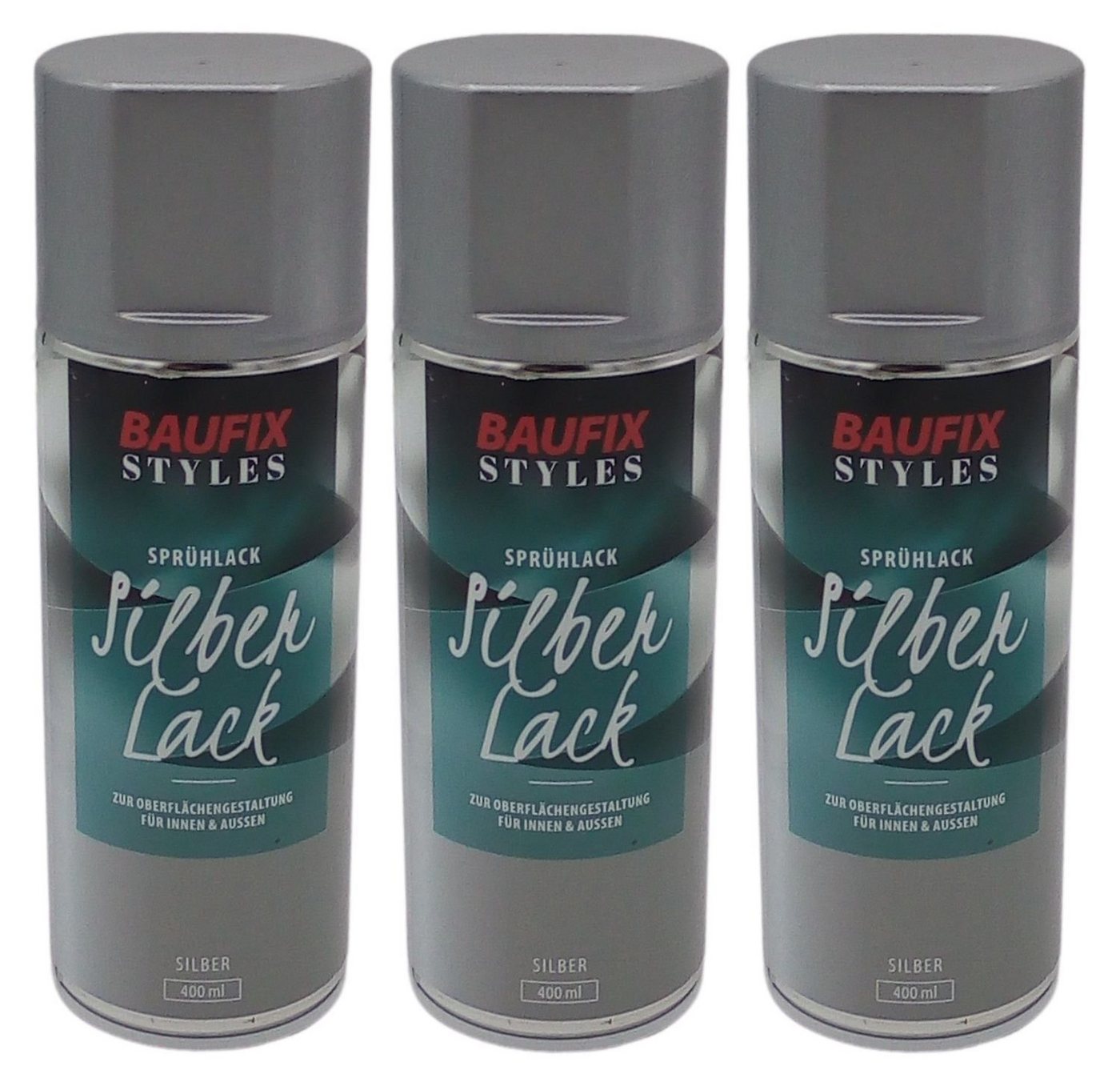 Baufix Vollton- und Abtönfarbe 3x Baufix Silber Lackspray 400ml Farbspray Sprühdose Lack Buntlack Spr von Baufix