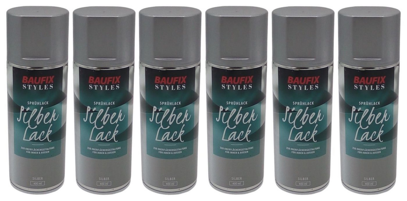 Baufix Vollton- und Abtönfarbe 6x Baufix Silber Lackspray 400ml Farbspray Sprühdose Lack Buntlack Spr von Baufix