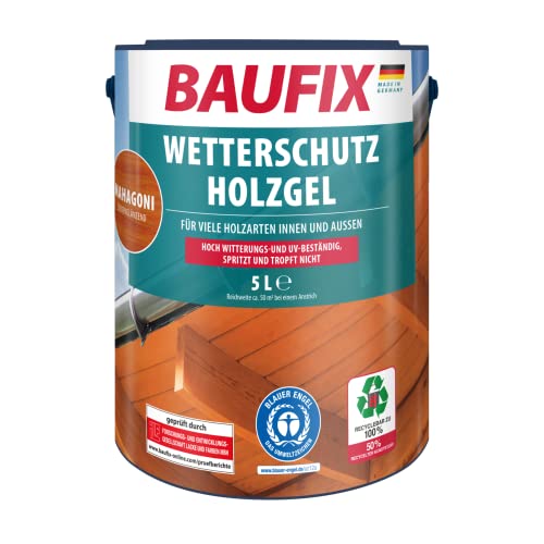 Baufix Wetterschutz-Holzgel mahagoni, seidenglänzend, 5 Liter, Holzlasur, tropfgehemmte Holzlasur, für alle Holzarten, witterungsbeständig von Baufix