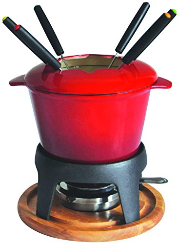 Baumalu 385050 Fondue-Set, Gusseisen, roter Farbverlauf, mit Holzplatte von Baumalu