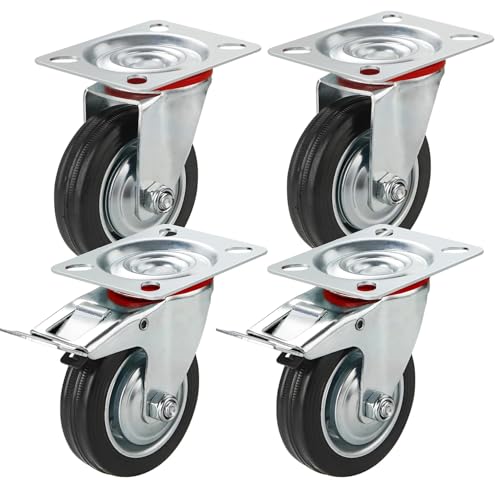 12x Schwerlastrollen mit Bremse bis 400 kg belastbar - Lenkrolle 75 mm Transportrollen - Rollen mit Bremsen - Möbelrollen (3x4) von Baumarktic