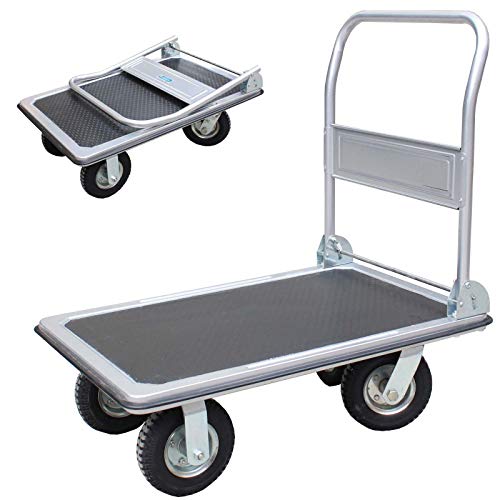 Plattformwagen 300 kg luftbereift Transportwagen Handwagen Paketwagen Transporthilfe mit Lenkrollen Transportkarre 22cm XXL Lufträder kugelgelagert 90 x 60 x 96 (L x B x H) von Baumarktplus