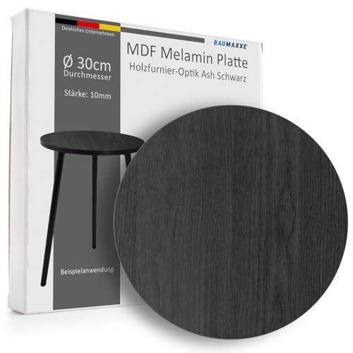 Baumaxxe Tischplatte I 30 cm I rund I Stärke:10 mm I schwarz Ash I MDF Platte Melaminbeschichtung beidseitig I DIY-Projekte I bm333 von Baumaxxe