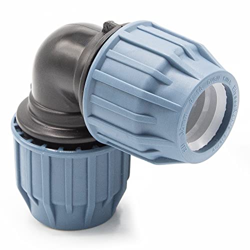PP Kupplung I 90° Winkel 32 mm I Klemmverbinder mit 2 Anschlüssen I Klemmverschraubung I Klebe- Flexschlauchverbinder I Pool-Zubehör I Garten-Bewässerung I Druckleitung I bm310 von Baumaxxe