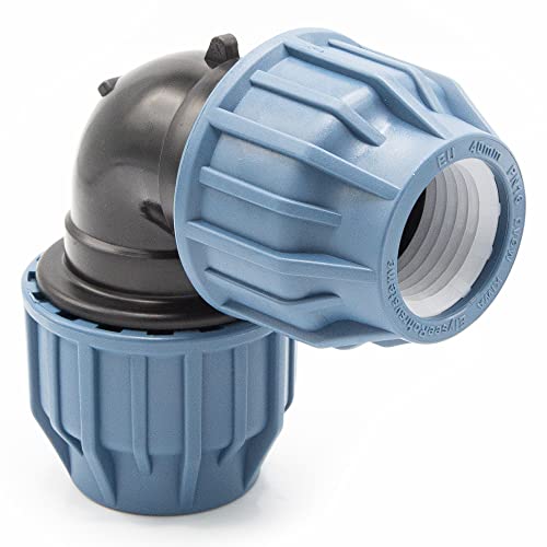 PP Kupplung I 90° Winkel 40 mm I Klemmverbinder mit 2 Anschlüssen I Klemmverschraubung I Klebe- Flexschlauchverbinder I Pool-Zubehör I Garten-Bewässerung I Druckleitung I bm311 von Baumaxxe