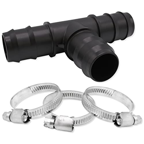 Baumaxxe PP T-Stück 90° mit Schlauchtüllen-Anschluss + 3 Schlauchschellen I 32 mm I 1 Zoll I Schlauchverteiler I 3-Wege Schlauchverbinder I PP-Fitting mit Tülle für Pool und Garten I bm218 von Baumaxxe