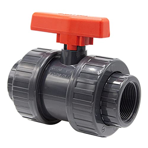 PVC-Kugelhahn mit Innengewinde I 1 1/2" x 1 1/2" I Verschraubung für Verbindungsstücke mit AG I Absperrhahn 2-Wege I PVC-Rohrverbinder I Kugelschieber für Pool- und Teichbau I bm038 von Baumaxxe