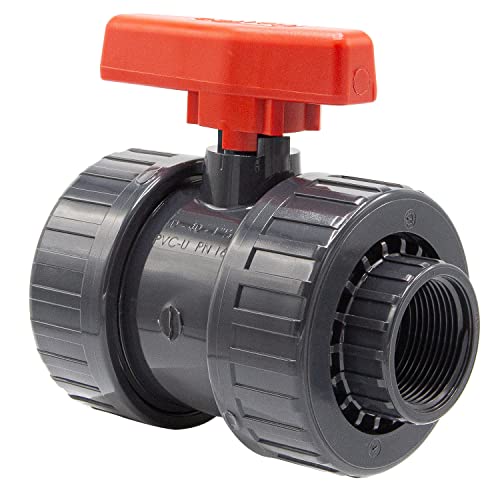 PVC-Kugelhahn mit Innengewinde I 1 1/4" x 1 1/4" I Verschraubung für Verbindungsstücke mit AG I Absperrhahn 2-Wege I PVC-Rohrverbinder I Kugelschieber für Pool- und Teichbau I bm031 von Baumaxxe