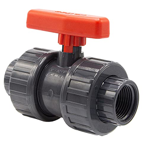 PVC-Kugelhahn mit Innengewinde I 1" x 1" I Verschraubung für Verbindungsstücke mit AG I Absperrhahn 2-Wege I PVC-Rohrverbinder I Kugelschieber für Pool- und Teichbau I bm029 von Baumaxxe