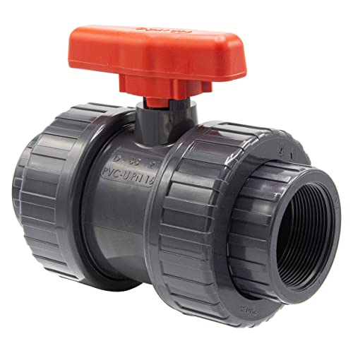 PVC-Kugelhahn mit Innengewinde I 2" x 2" I Verschraubung für Verbindungsstücke mit AG I Absperrhahn 2-Wege I PVC-Rohrverbinder I Kugelschieber für Pool- und Teichbau I bm040 von Baumaxxe