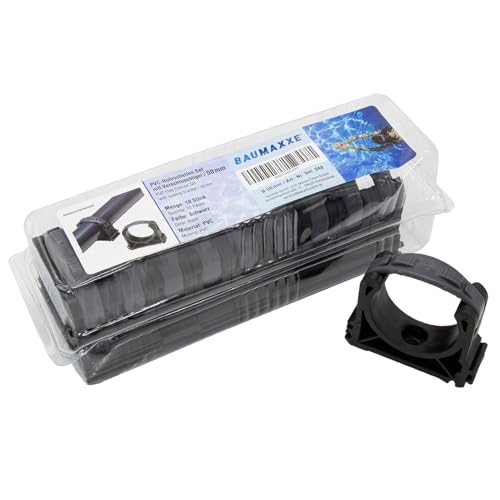 Baumaxxe PVC-Rohrschellen Set I 50 mm I Schwarz I 10 Stück I Pool-Zubehör I Rohrklemme mit Verschlussbügel I Rohrhalter I für PVC-Rohr mit Ø 50 mm geeignet I bm048 von Baumaxxe