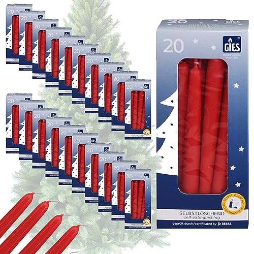 GIES KERZEN SET | 400 Baumkerzen selbstlöschend Rot 124 x 12 mm | Weihnachten Christbaum- Stabkerzen von Baumkerzen
