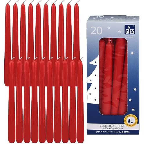 GIES KERZEN SET ROT | 20er Pack selbstlöschende Baumkerzen Wachs 12,4 cm x 1,2 cm - Weihnachtskerzen Pyramidenkerzen Christbaumkerzen | Handgetauchte Qualität GIES KERZEN SET ROT | 20er Pack selbstlöschende Baumkerzen Wachs 12,4 cm x 1,2 cm - Weihnachtskerzen Pyramidenkerzen Christbaumkerzen | Handgetauchte Qualität von Baumkerzen