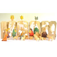 Weihnachtskrippe, Krippenfiguren, Geschnitzte Krippe von Baumstammbuch