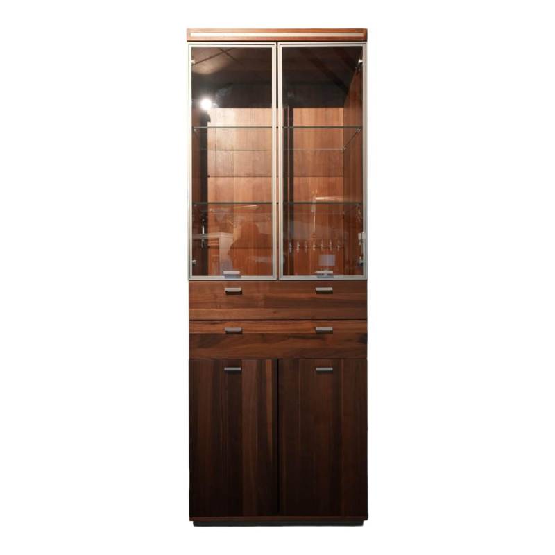 Vitrine Massivholz Türen Oben Glas In Metallrahmen Griffe Silber von Baur