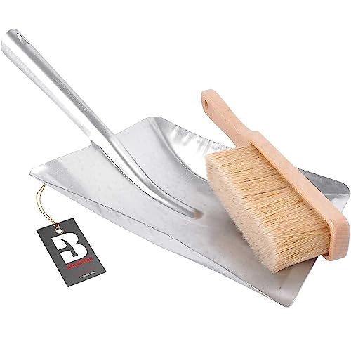 BAUSTER® Besen mit Kehrschaufel Set kehrblech und handfe Handbesen Schaufel Kehrgarnitur Kehrblech und handfeger Metall Verzinkt Handfeger und Schaufel kaminbesen Robust von Bauster