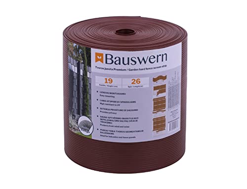 Bauswern Premium 700g PP Sichtschutzstreifen für Doppelstabmatten (Sichtschutz für Zaun, Mattenzaun) - Wetterfest, Wartungsfrei, Leichte Montage - 700g/m² mit 26m Länge x 19cm Höhe RAL8011 (Braun) von Bauswern