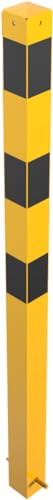 Absperrpfosten 70 x 70 mm mit Erdanker ortsfest zum Einbetonieren - gelb beschichtet (RAL 1023) mit drei schwarzen Streifen von Bauzaunwelt