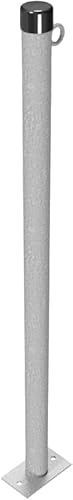 BAUZAUNWELT Absperrpfosten Ø 42 x 2,5 mm ortsfest für Dübelbefestigung feuerverzinkt nach DIN ISO 1461 - Höhe: ca. 900 mm - mit 1 Öse von Bauzaunwelt