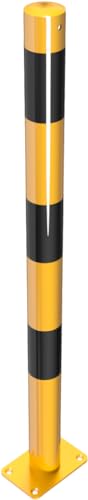 Absperrpfosten Ø 60 x 2,5 mm ortsfest für Dübelbefestigung - gelb beschichtet (RAL 1023) mit drei schwarzen Streifen von Bauzaunwelt