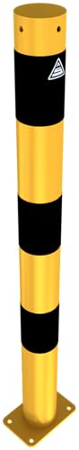 Absperrpfosten Ø 76 x 2,6 mm ortsfest für Dübelbefestigung - gelb beschichtet (RAL 1023) mit drei schwarzen Streifen von Bauzaunwelt