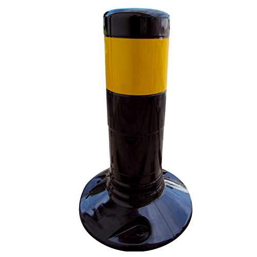 Absperrpfosten Ø 80 mm aus Kunststoff inkl. Befestigungsmaterial, Höhe: ca. 300 mm - schwarz mit gelben Streifen von Bauzaunwelt