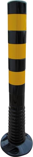 BAUZAUNWELT Absperrpfosten Ø 80 mm aus Kunststoff inkl. Befestigungsmaterial, Höhe: ca. 750 mm - schwarz mit gelben Streifen von Bauzaunwelt