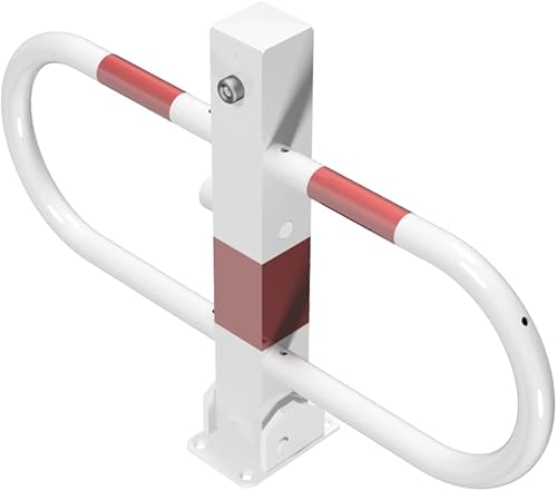 BAUZAUNWELT Parkplatzsperre umlegbar für Dübelbefestigung mit Dreikantverschluss nach DIN 3223 - Stahlrohr feuerverzinkt 70 x 70 mm mit seitlichen Rundrohrbügel von Bauzaunwelt