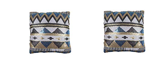 2 x Kissen fürs Sofa Couch Kissen Deko Zierkissen Sofakissen mit Ethno Style mit Pailletten, ca. 27 x 27 cm,Geschenk Idee zu Ostern Geburtstag Muttertag Weihnachten (2er blau) von Bavaria Home Style Collection